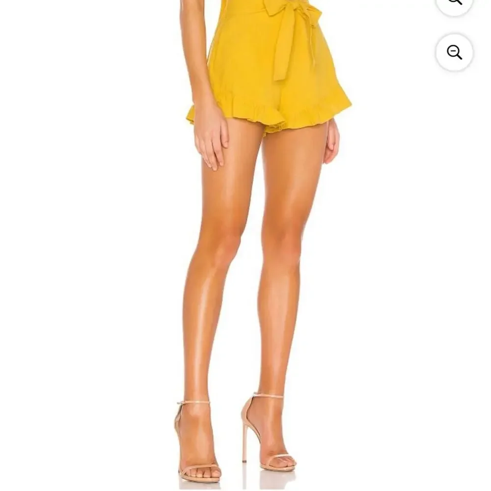 MinkPink Mustard Yellow Women's Camille Tie Front Frill Short Small